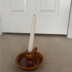 Mid Century Portugal Pottery Chamber Candlestick Holder Honey Amber CSP
